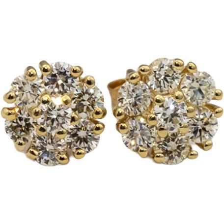 14k Yellow Gold Round Diamond Cluster Stud Earrings 0.74CT