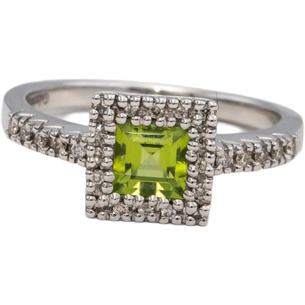 GABRIEL & CO. 14k White Gold Peridot and Diamond Cocktail Ring 0.90CT Size 7