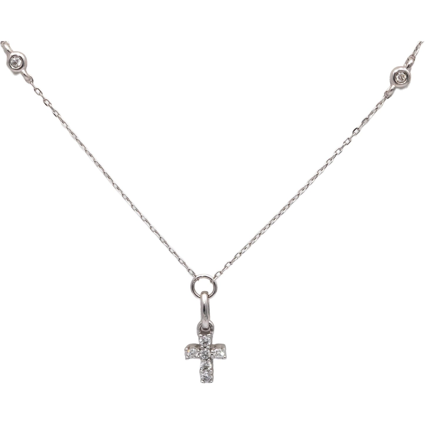 10k White Gold Round Diamond By The Yard Cross Dangle Necklace 0.34CT