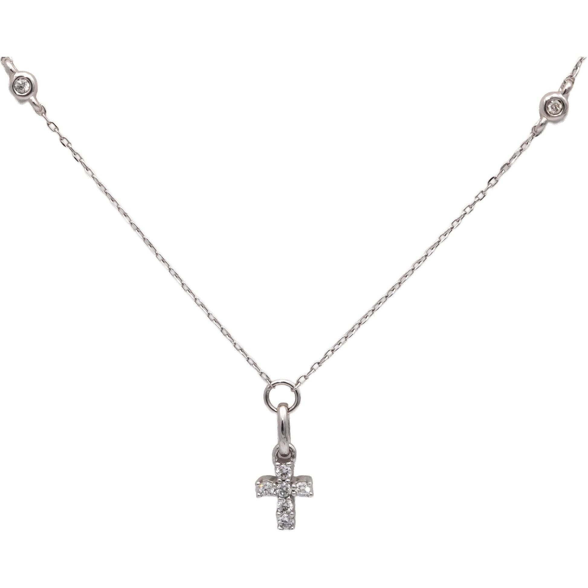 10k White Gold Round Diamond By The Yard Cross Dangle Necklace 0.34CT