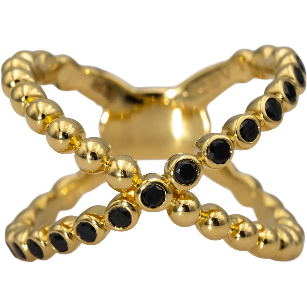 LAGOS 18k Yellow Gold Round Black Diamond Caviar Gold X Ring 0.30CT Size 6