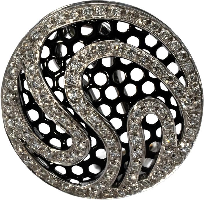 18k White Gold & Rhodium VS Round Diamond Circle Swirl Earrings 1.0CT