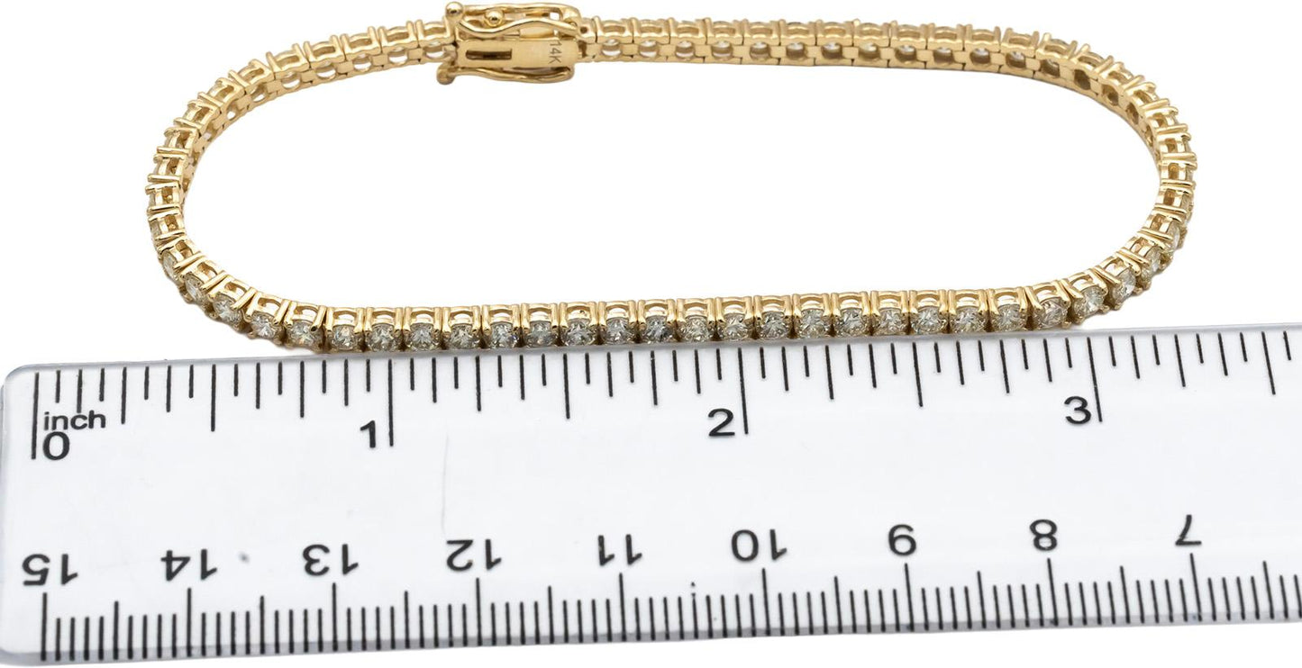 14k Yellow Gold VS Round Diamond Tennis Bracelet 4.57CT