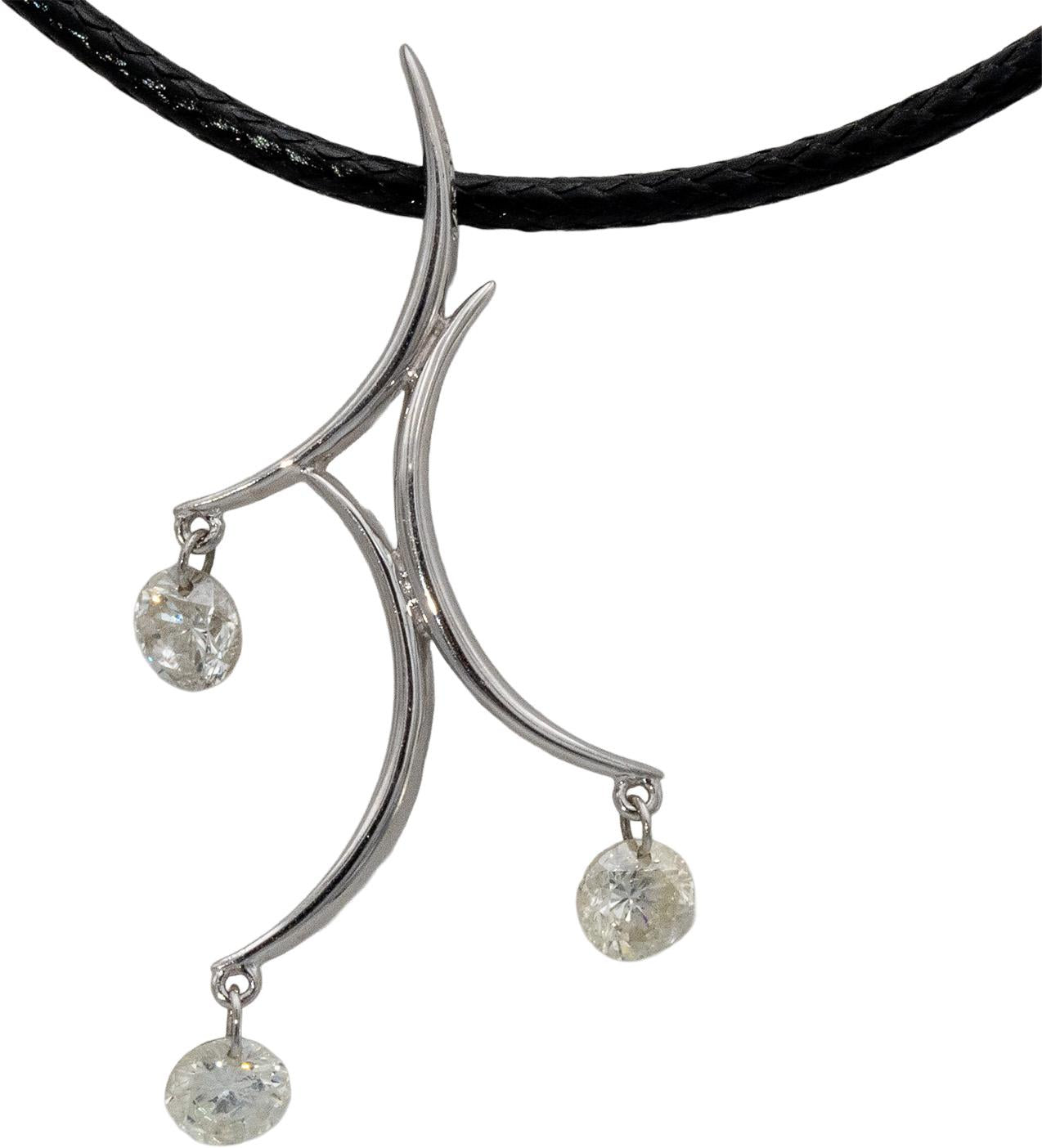 14k White Gold Round Diamond Dangle Pendant Necklace 0.73CT