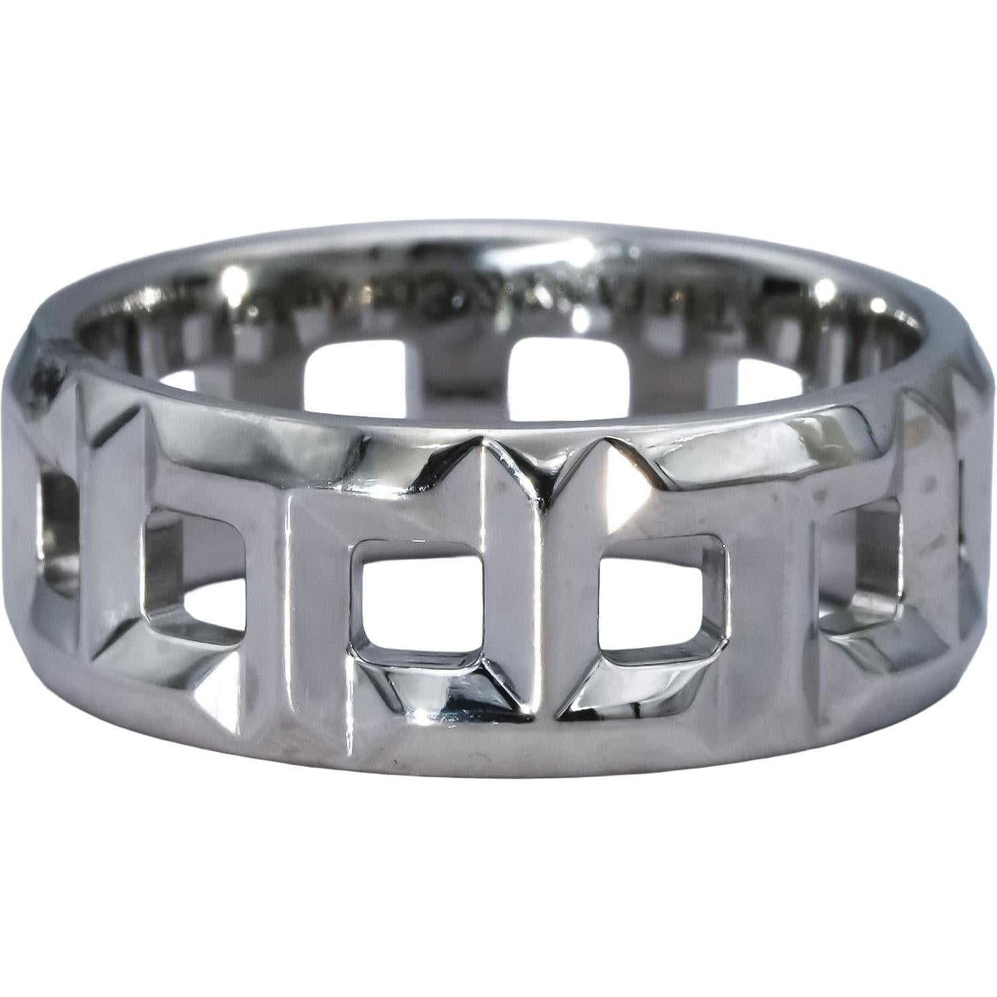 TIFFANY & CO. 18k White Gold Tiffany T True Narrow Band Ring Size 9