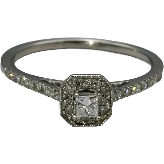 14k White Gold Princess and Round Diamond Halo Ring 0.40CT Size 7