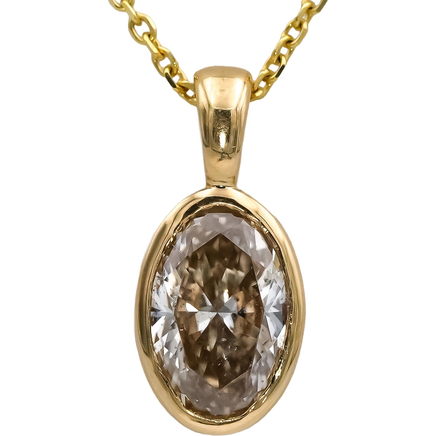 18k & 14k Yellow Gold Oval Cut Diamond Solitaire Pendant Necklace 1.54CT