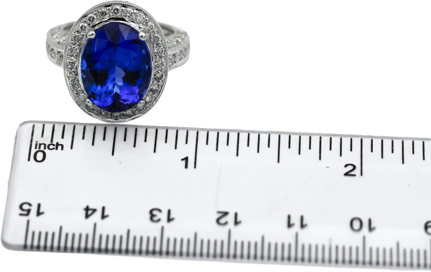 Designer 18k White Gold Diamond and Tanzanite Cocktail Ring 8.70CT Size 6
