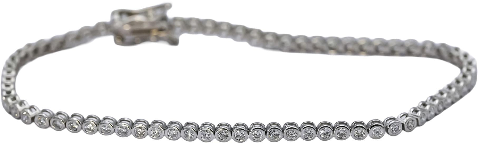14k White Gold Round Bezel Set Diamond Tennis Bracelet 1.70CT