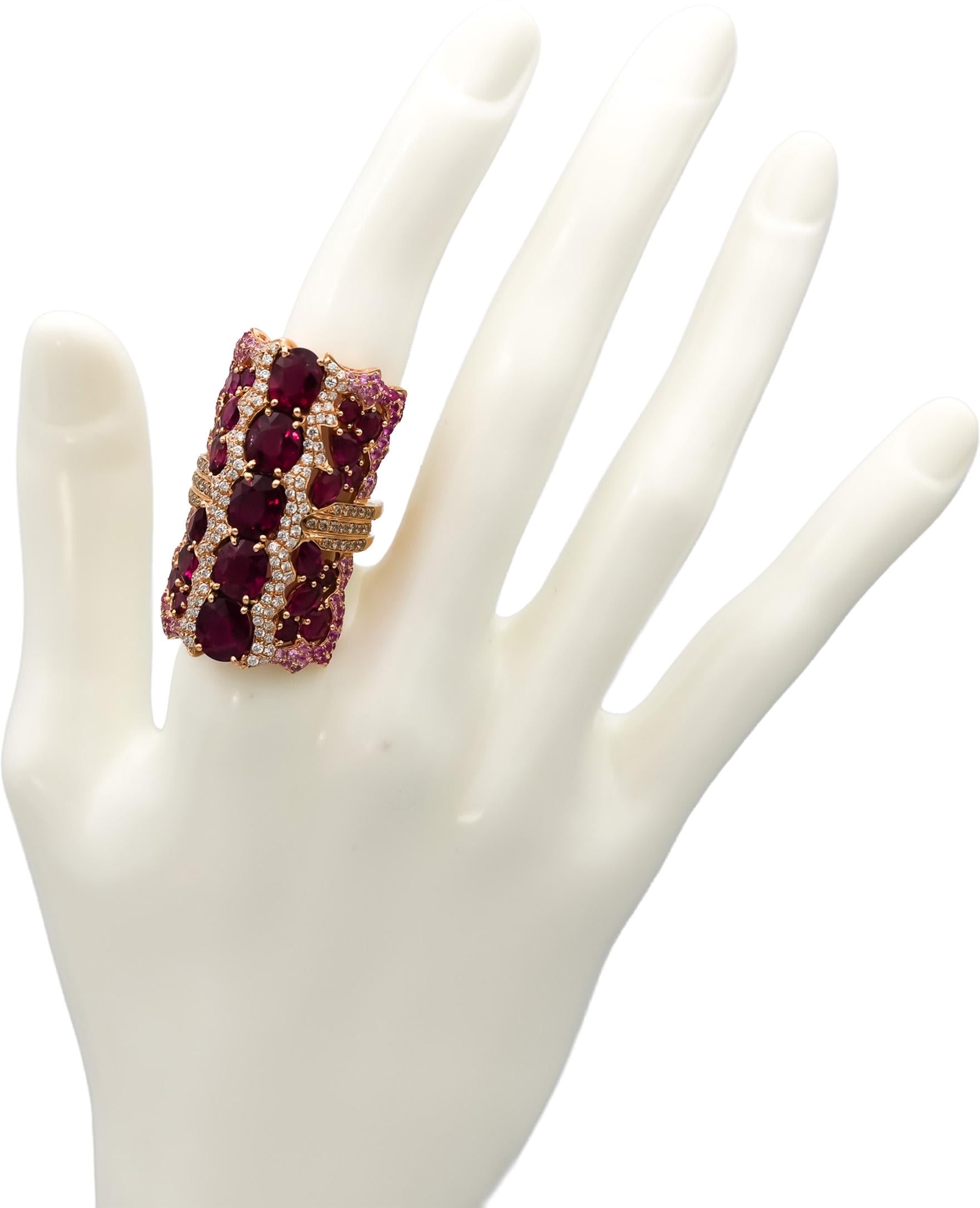 WENDY YUE 18k Rose Gold Diamond Rubellite & Pink Sapphire Cocktail Ring 14.75CT
