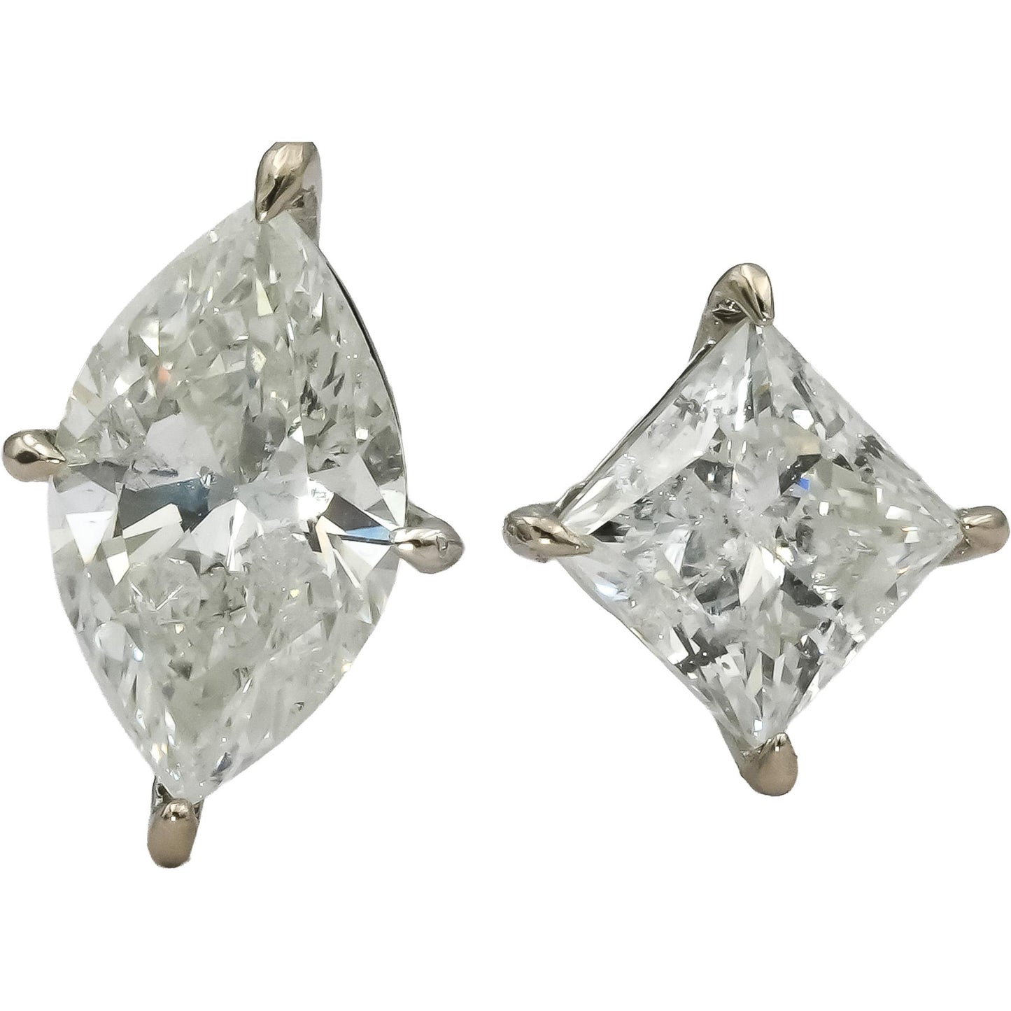 14k White Gold Marquise and Princess Cut Diamond Engagement Ring 3.37CT Size 6.5