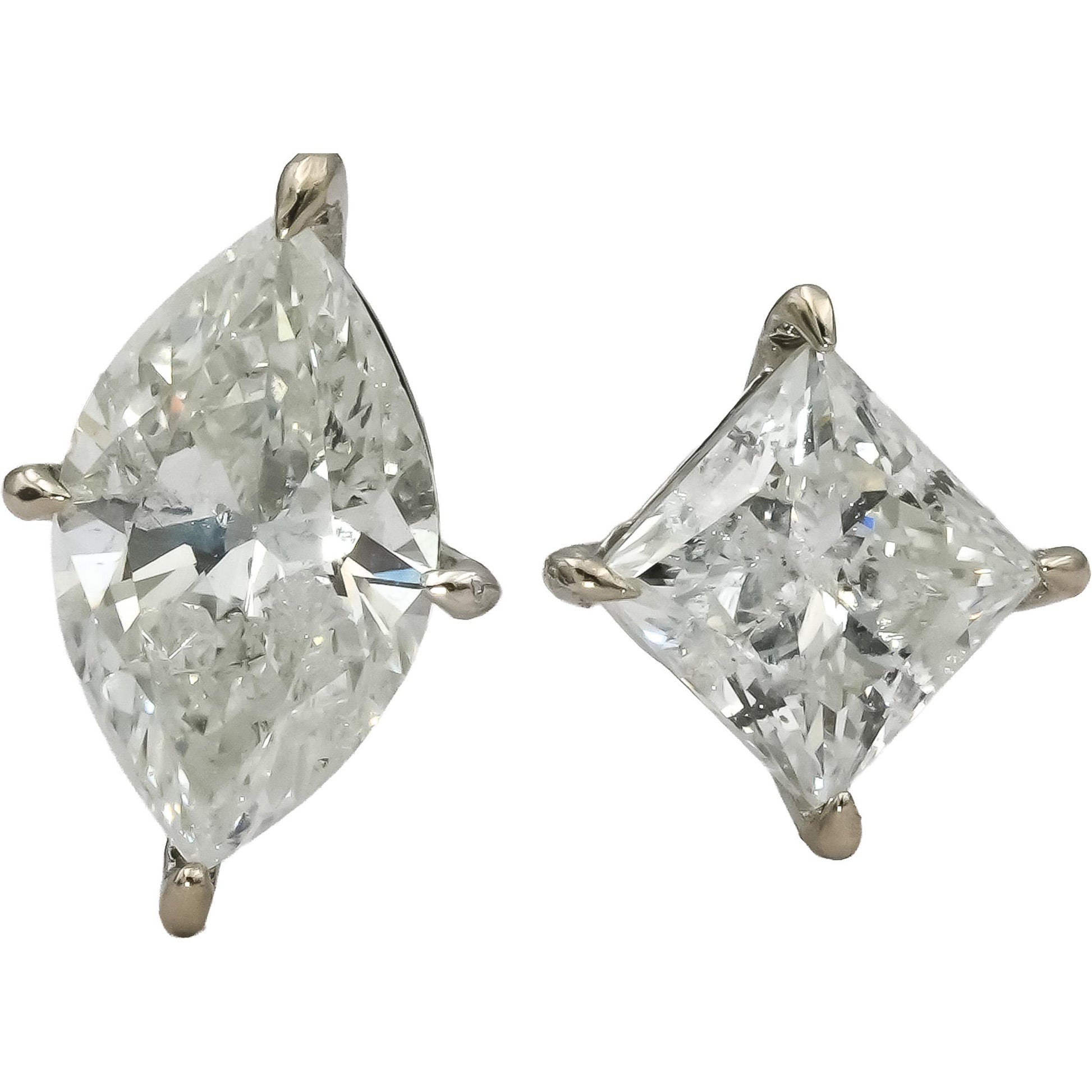 14k White Gold Marquise and Princess Cut Diamond Engagement Ring 3.37CT Size 6.5