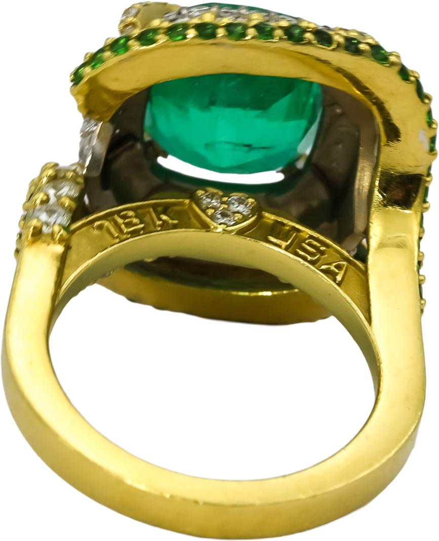 STAMBOLIAN 18k Yellow Gold Emerald and VS Diamond Cocktail Ring 10.50CT Size 8