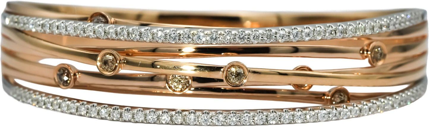 CROWN OF LIGHT 14k Rose White Gold Diamond Bangle Bracelet 1.87CT