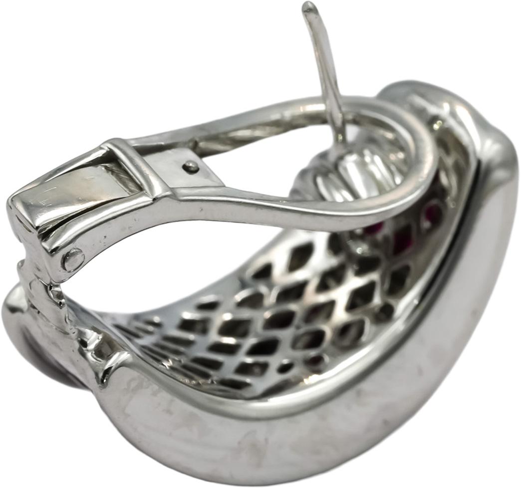 18k White Gold Diamond and Ruby Cluster Curved Earrings 2.70CTW