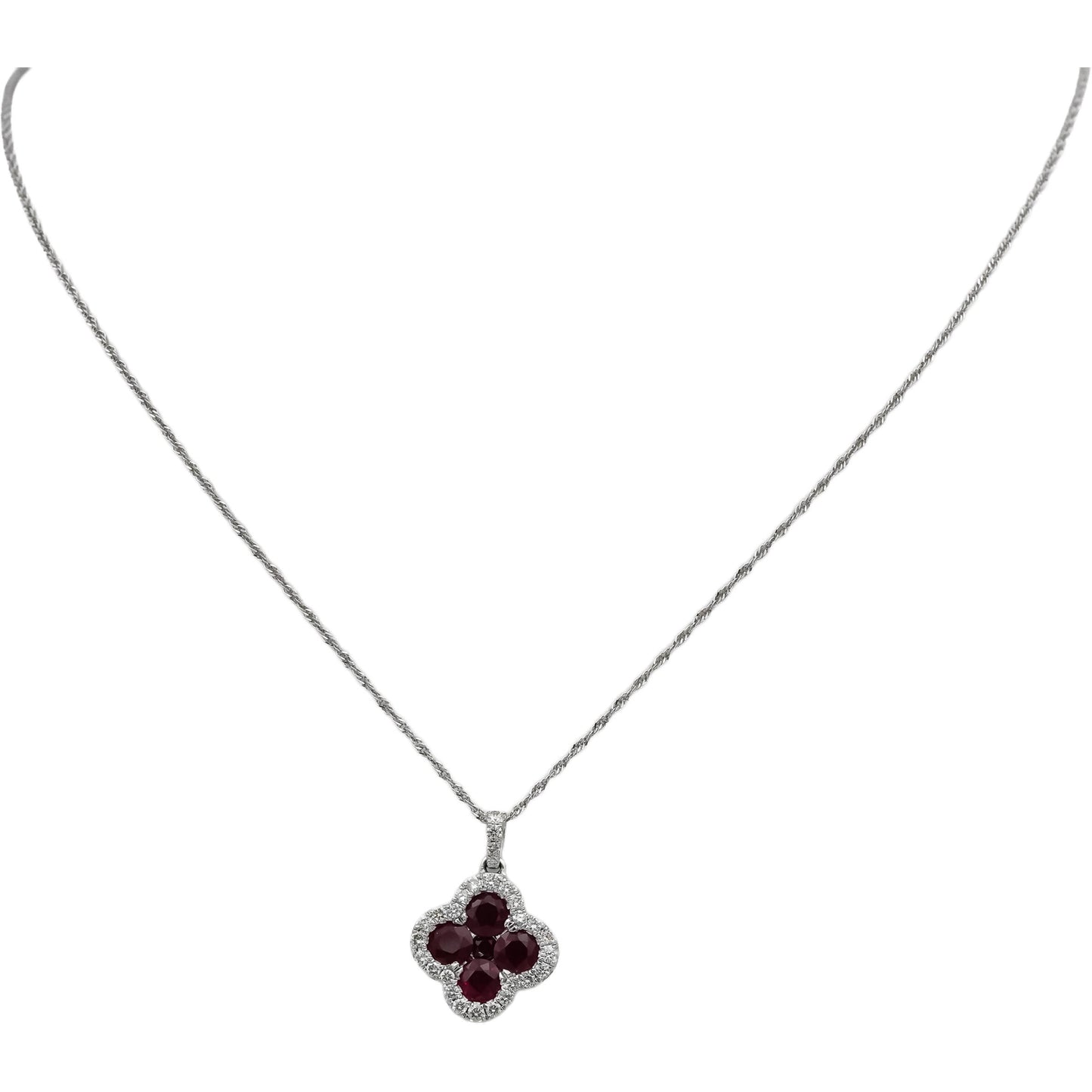14k White Gold Ruby and Diamond Pendant Necklace 2.03CTW