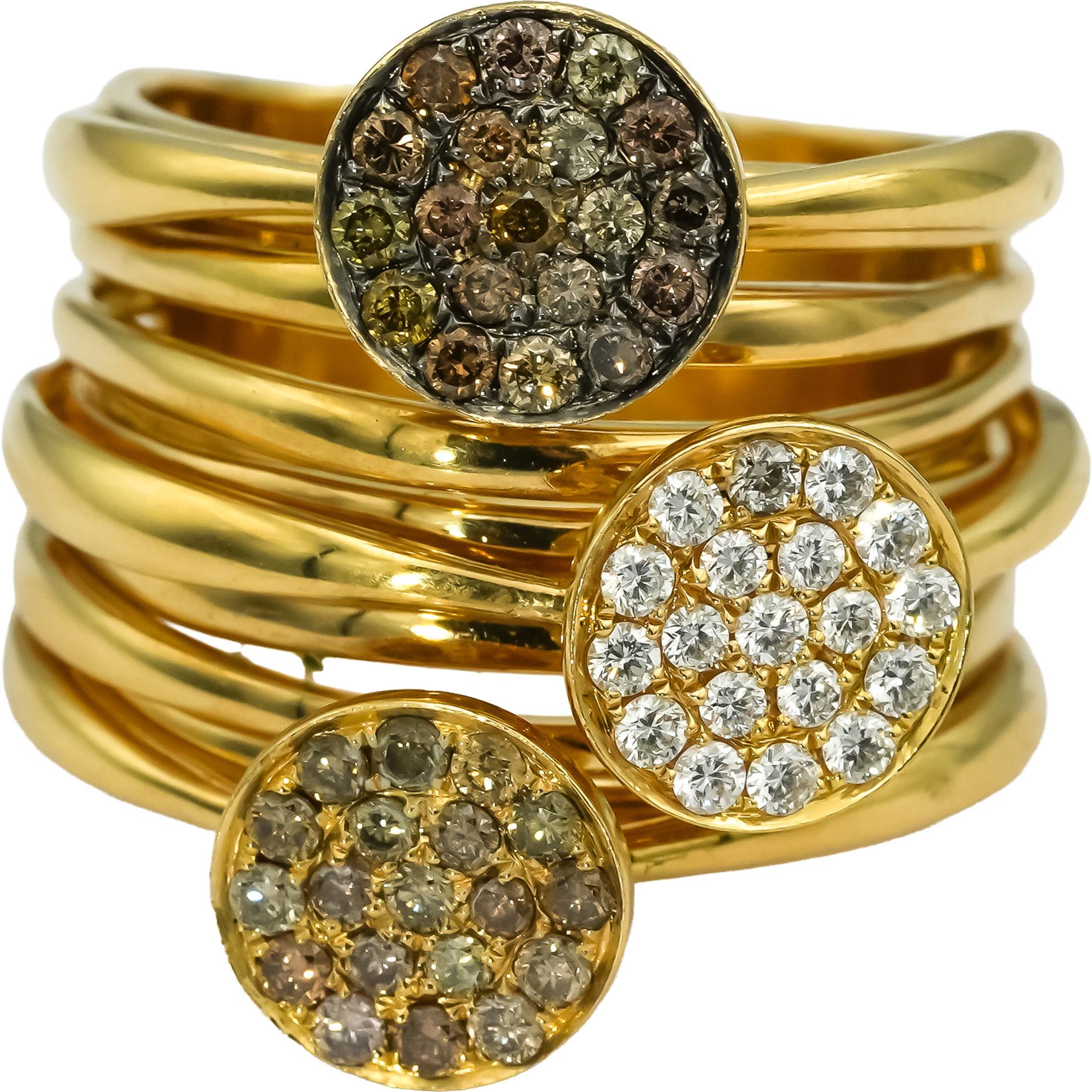 18k Yellow Gold VS Round Diamond Cluster Multi-Band Ring 1.0CT Size 10.5