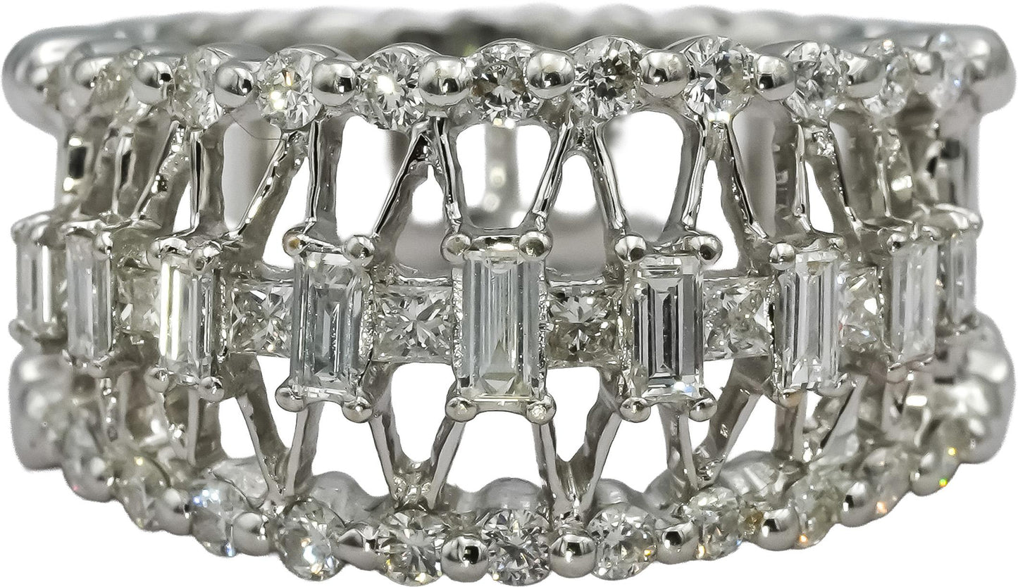 18k White Gold VS Princess Round Baguette Diamond Cocktail Ring 1.0CT Size 6.5