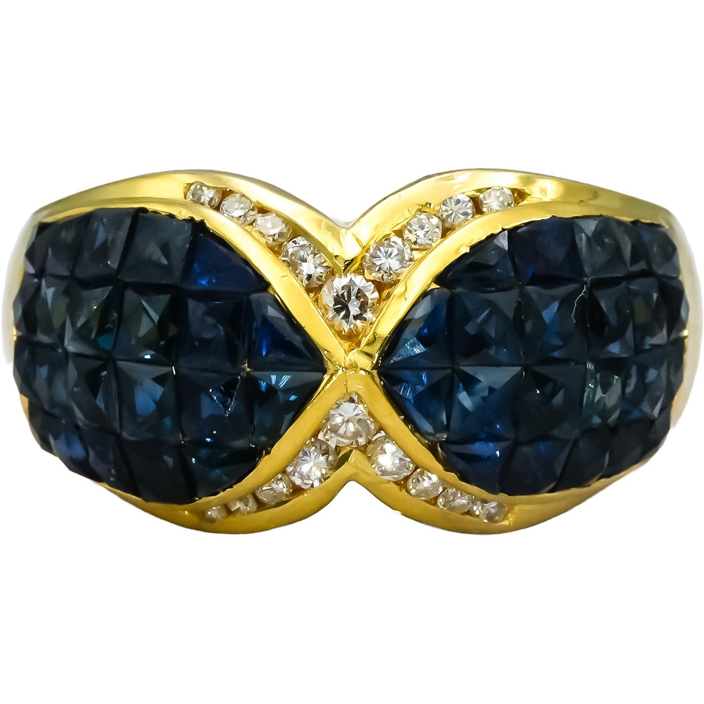 18k Yellow Gold VS Diamond & Blue Sapphire Cluster Cocktail Ring 4.60CTW Size 7