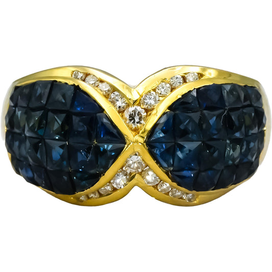 18k Yellow Gold VS Diamond & Blue Sapphire Cluster Cocktail Ring 4.60CTW Size 7