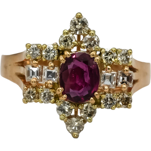 14k Yellow Gold Diamond and Ruby Cocktail Ring 1.25CTW Size 7.5