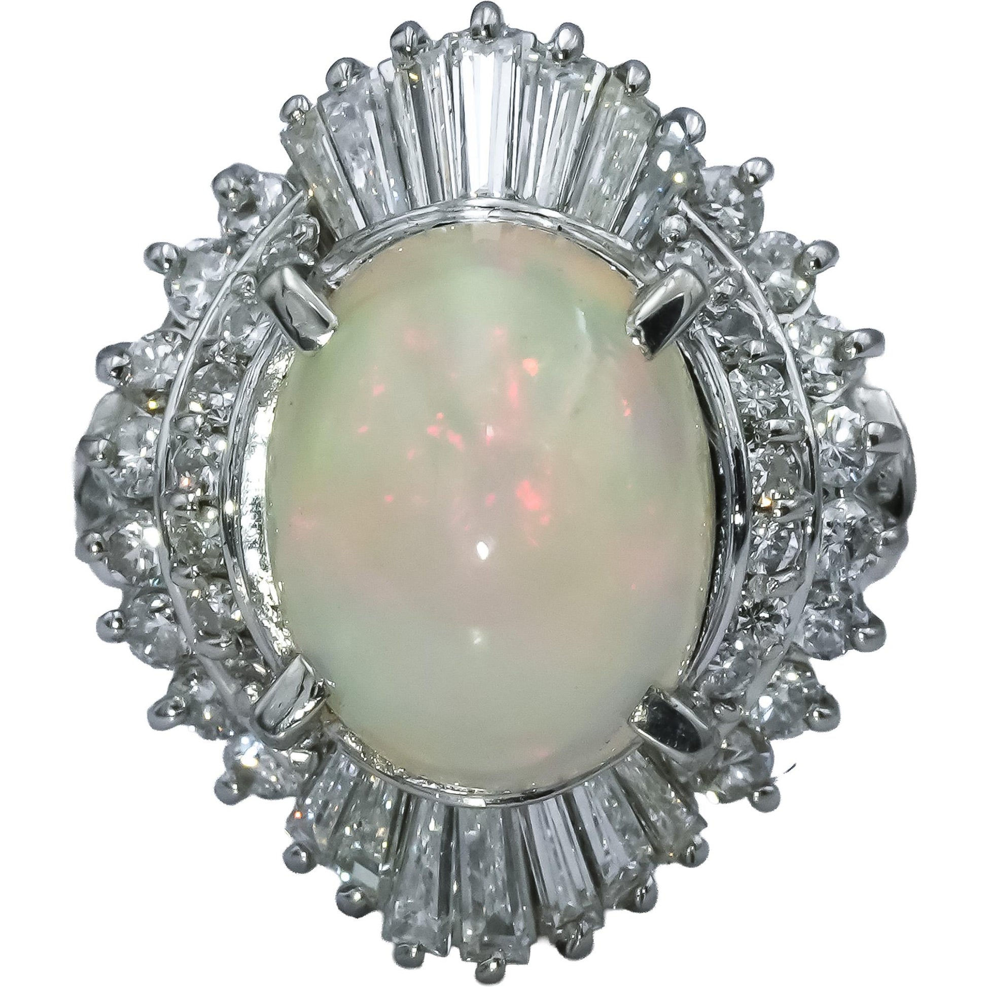 Platinum VS Diamond and Cabochon Opal Cocktail Ring 3.30CTW Size 6.25