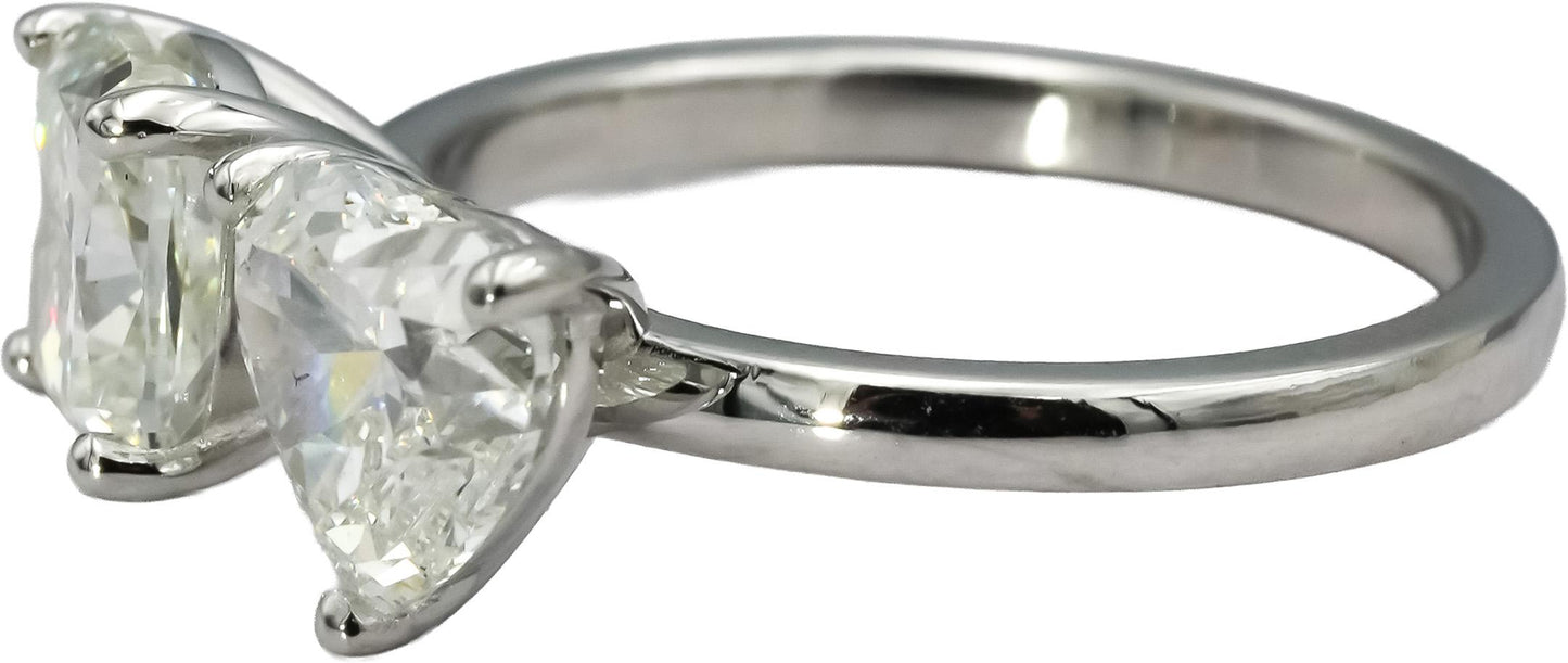 GIA Certified 18k White Gold Cushion & Heart Cut Two Stone Diamond Ring 3.21CT