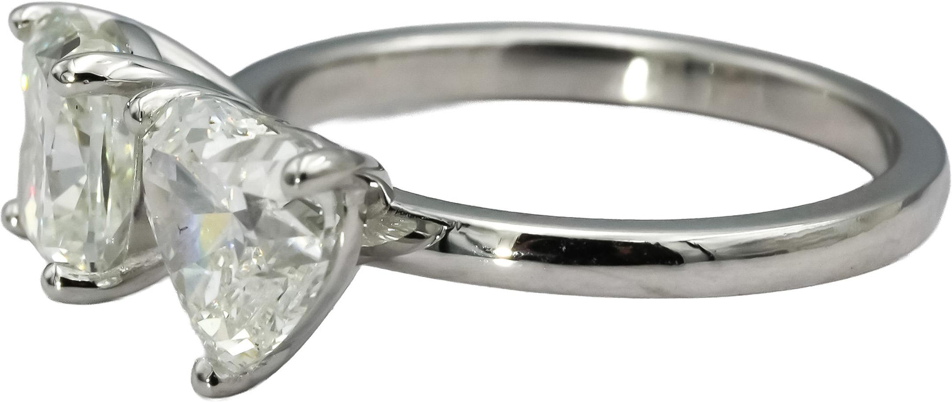 GIA Certified 18k White Gold Cushion & Heart Cut Two Stone Diamond Ring 3.21CT