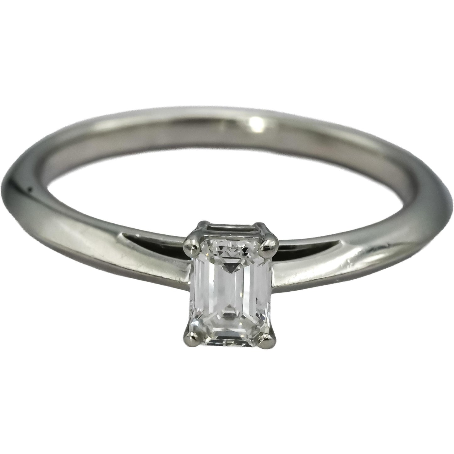 TIFFANY & CO. Platinum Emerald Cut VS Diamond Solitaire Ring 0.35CT Size 5.75