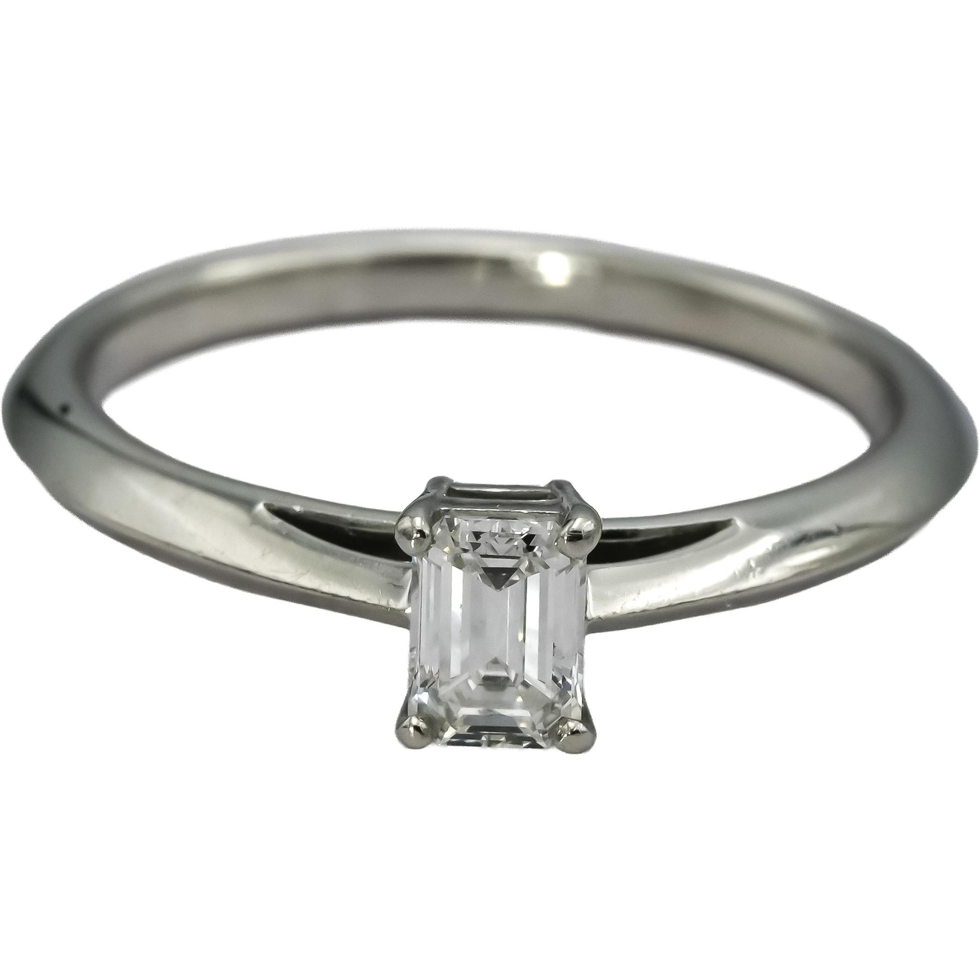 TIFFANY & CO. Platinum Emerald Cut VS Diamond Solitaire Ring 0.35CT Size 5.75