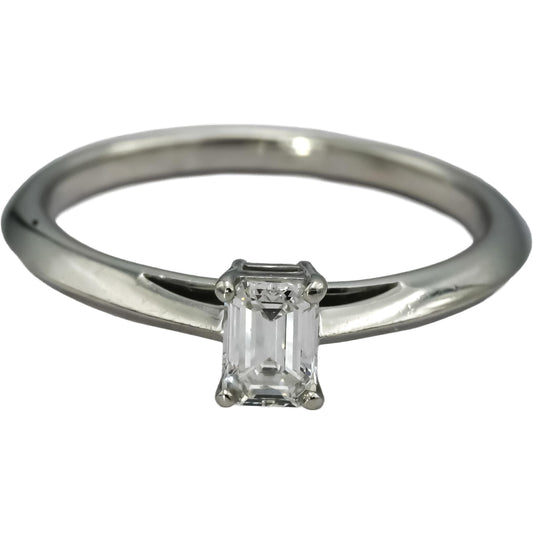 TIFFANY & CO. Platinum Emerald Cut VS Diamond Solitaire Ring 0.35CT Size 5.75