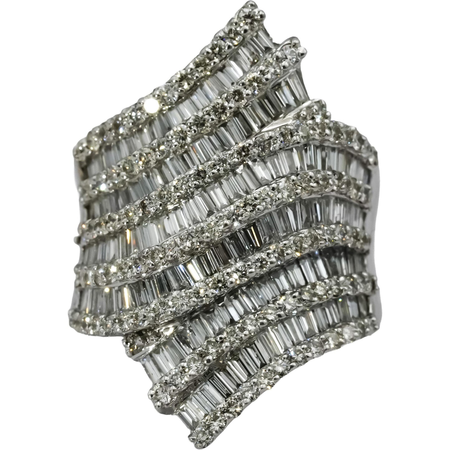 14k White Gold Round & Baguette VS Diamond Cluster Cocktail Ring 3.0CT Size 7