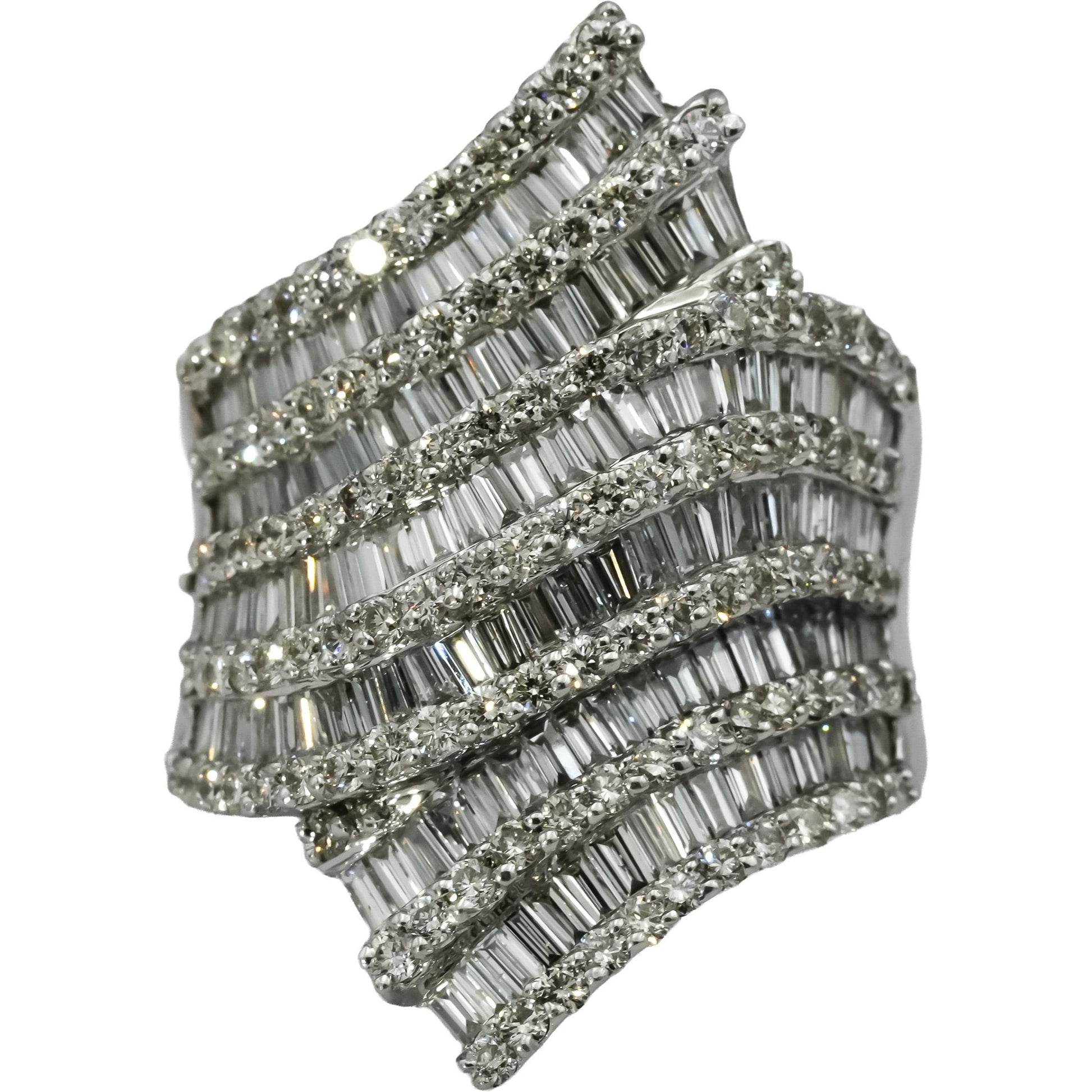14k White Gold Round & Baguette VS Diamond Cluster Cocktail Ring 3.0CT Size 7
