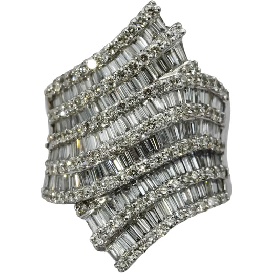 14k White Gold Round & Baguette VS Diamond Cluster Cocktail Ring 3.0CT Size 7