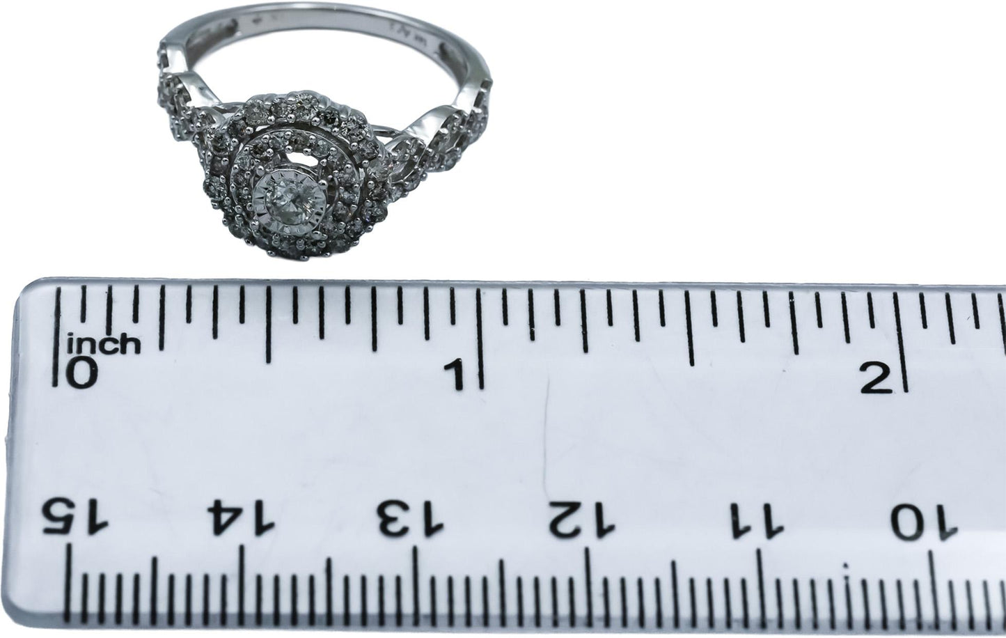 14k White Gold Round Diamond Double Halo Ring 0.50CT Size 7