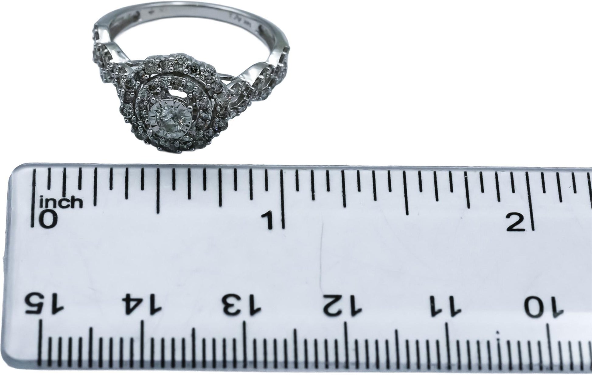 14k White Gold Round Diamond Double Halo Ring 0.50CT Size 7