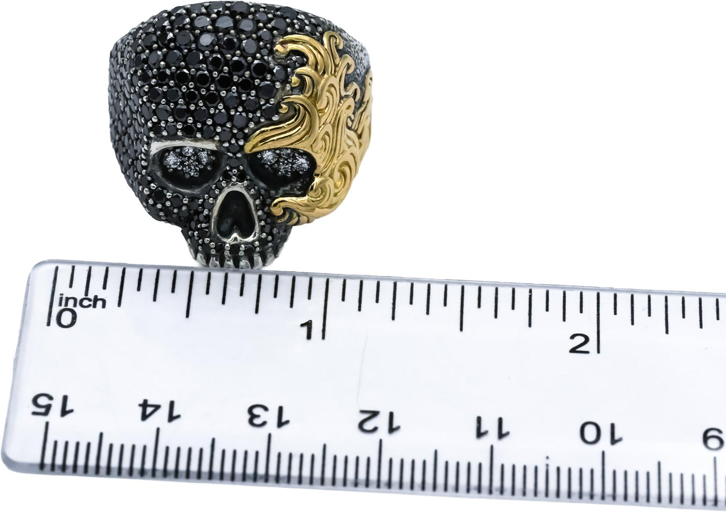 DAVID YURMAN 18k Gold Sterling Silver Diamond Waves Skull Ring 3.25CT