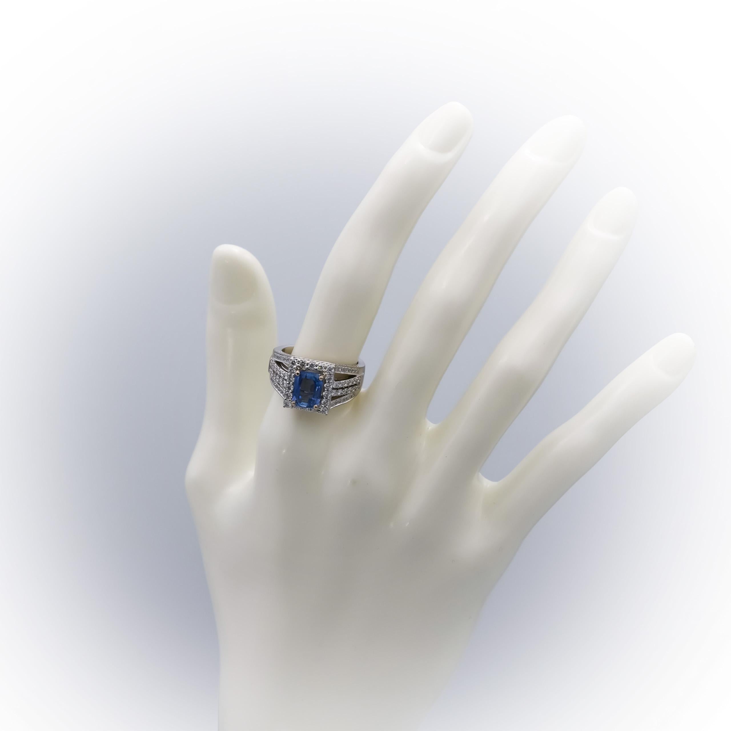18k White Gold Blue Sapphire and Diamond Cocktail Ring 3.10CTW Size 6.75