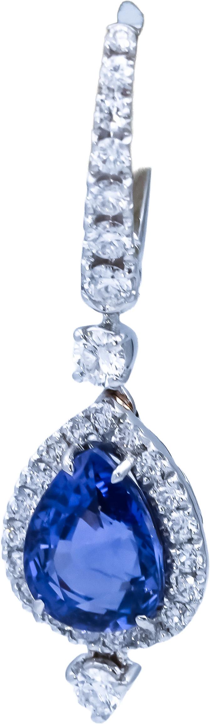 18k White Gold VS Diamond and Tanzanite Drop Dangle Earrings 3.50CTW