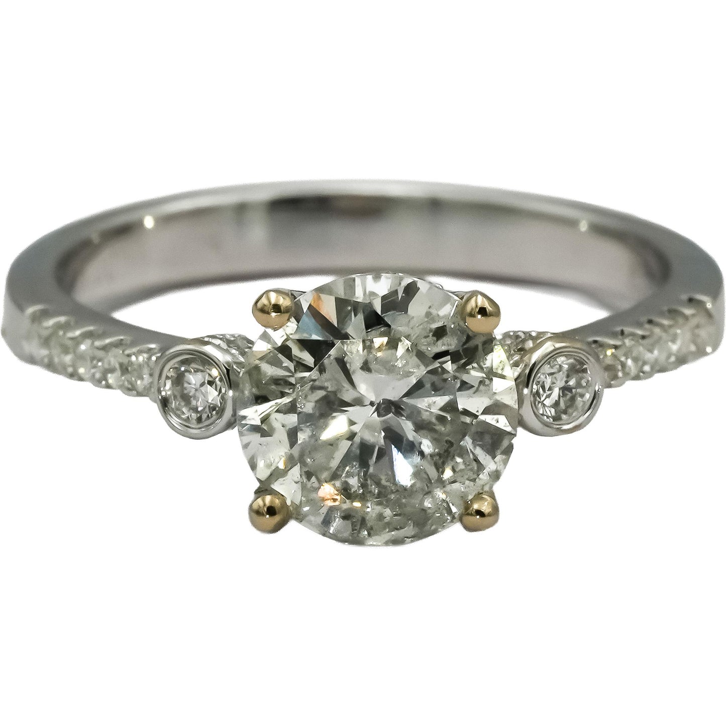 18k White Gold Round Diamond Engagement Ring 1.82CT w/ 1.60CT Center Size 6.75