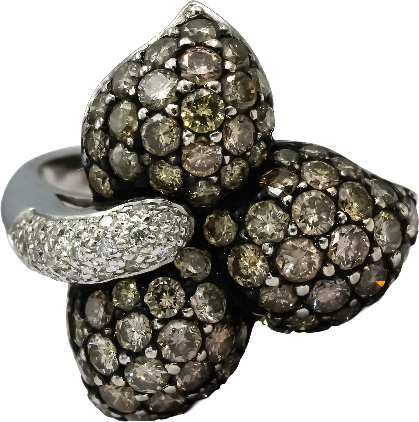 18k White Gold Round Diamond Cluster Floral Cocktail Ring 2.0CT Size 7