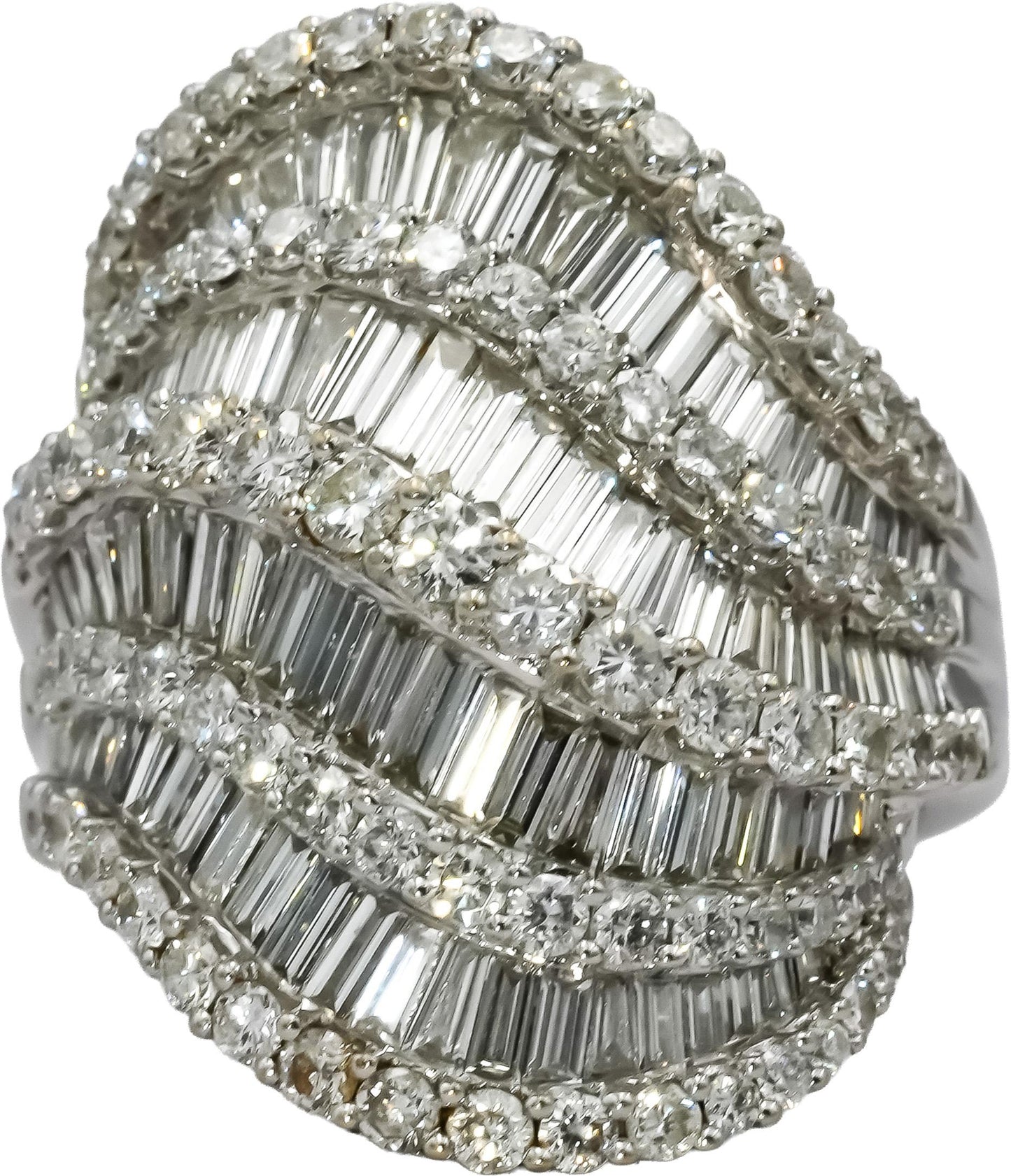 18k White Gold VS Round & Baguette Diamond Cluster Cocktail Ring 5.0CT Size 7