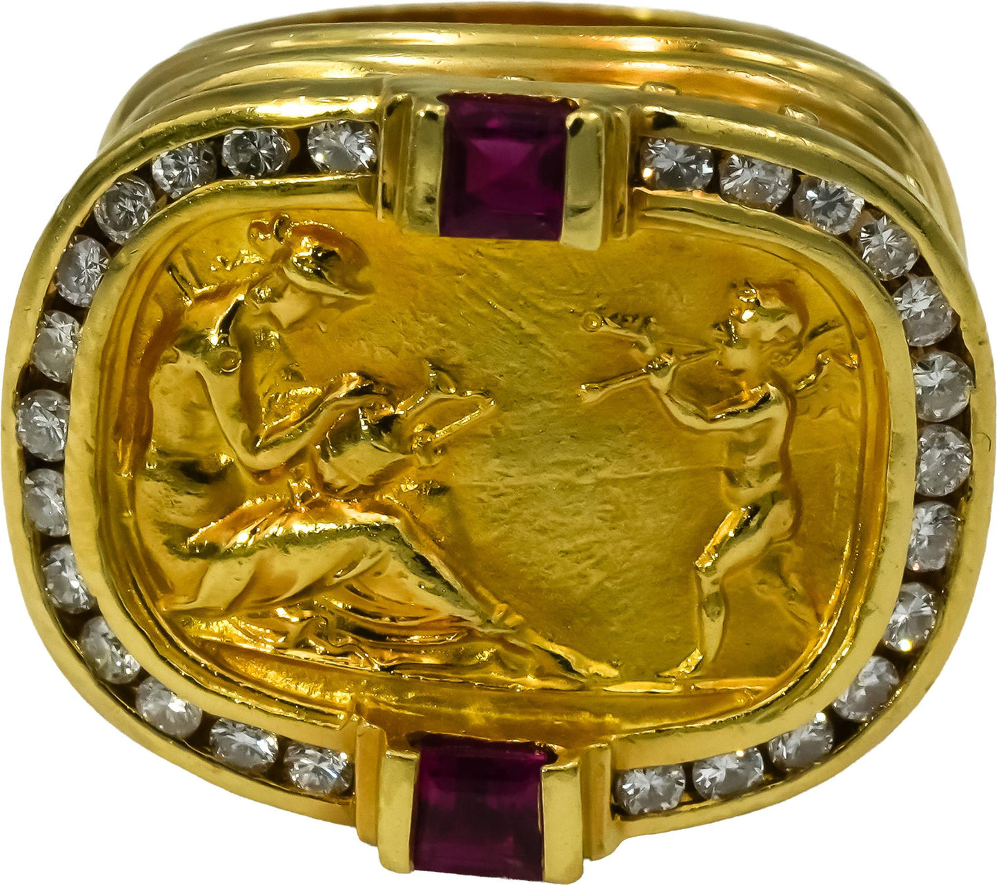 SEIDENGANG 18k Yellow Gold Diamond & Ruby Cupid Venus Ring .63CT Size 5.25
