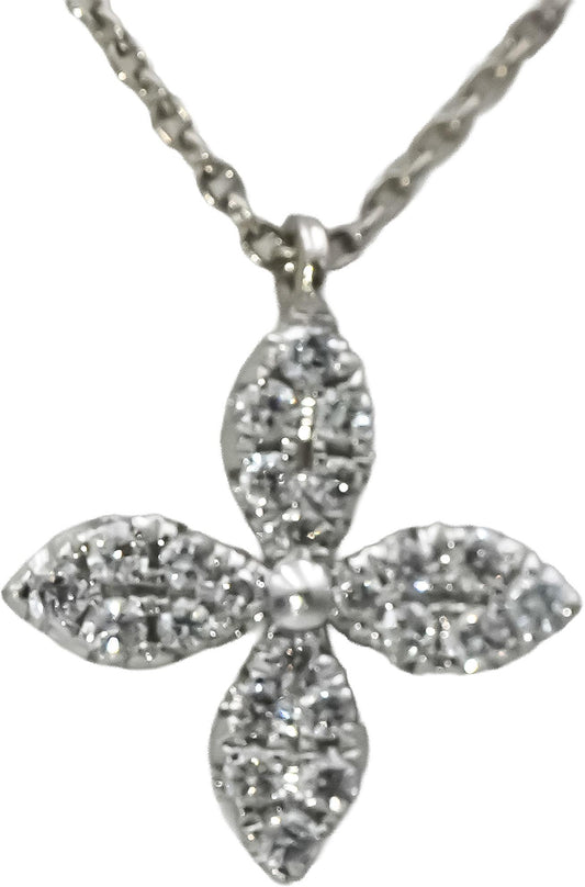 14k White Gold Round Diamond Flower Pendant Necklace 0.10CT