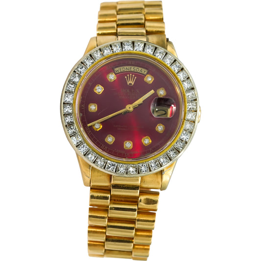 ROLEX 18k Gold Day-Date 36 Custom Diamond Bezel & Dial Watch 5.0CT Ref. 18038