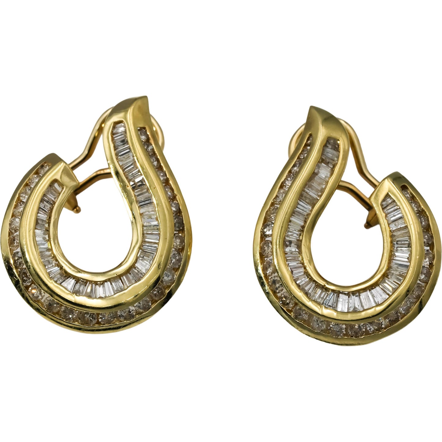 14k Yellow Gold Round and Baguette Cut Diamond Drop Earrings 2.50CT