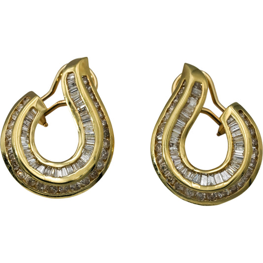 14k Yellow Gold Round and Baguette Cut Diamond Drop Earrings 2.50CT