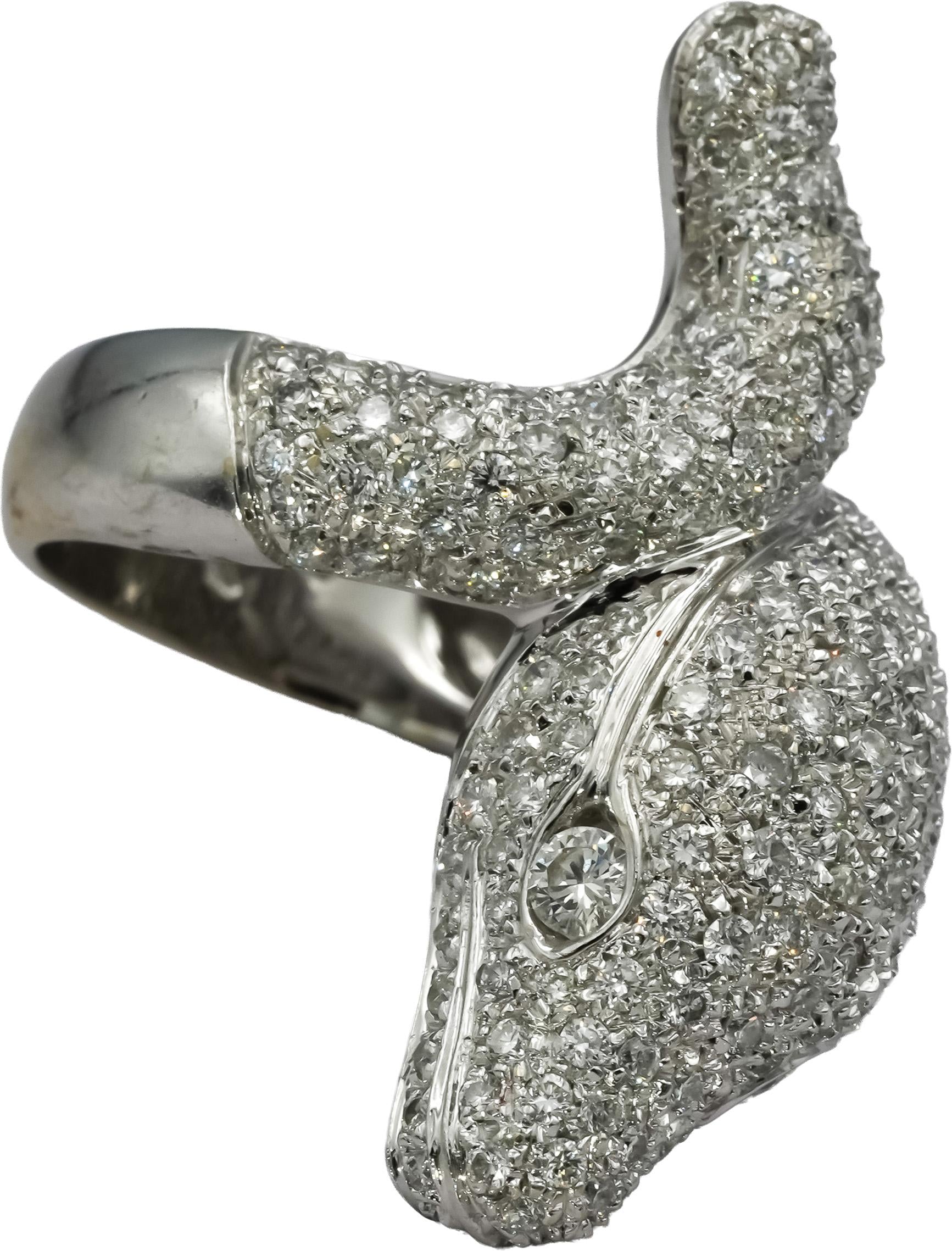18k White Gold VS Round Diamond Cluster Snake Ring 3.50CT Size 7