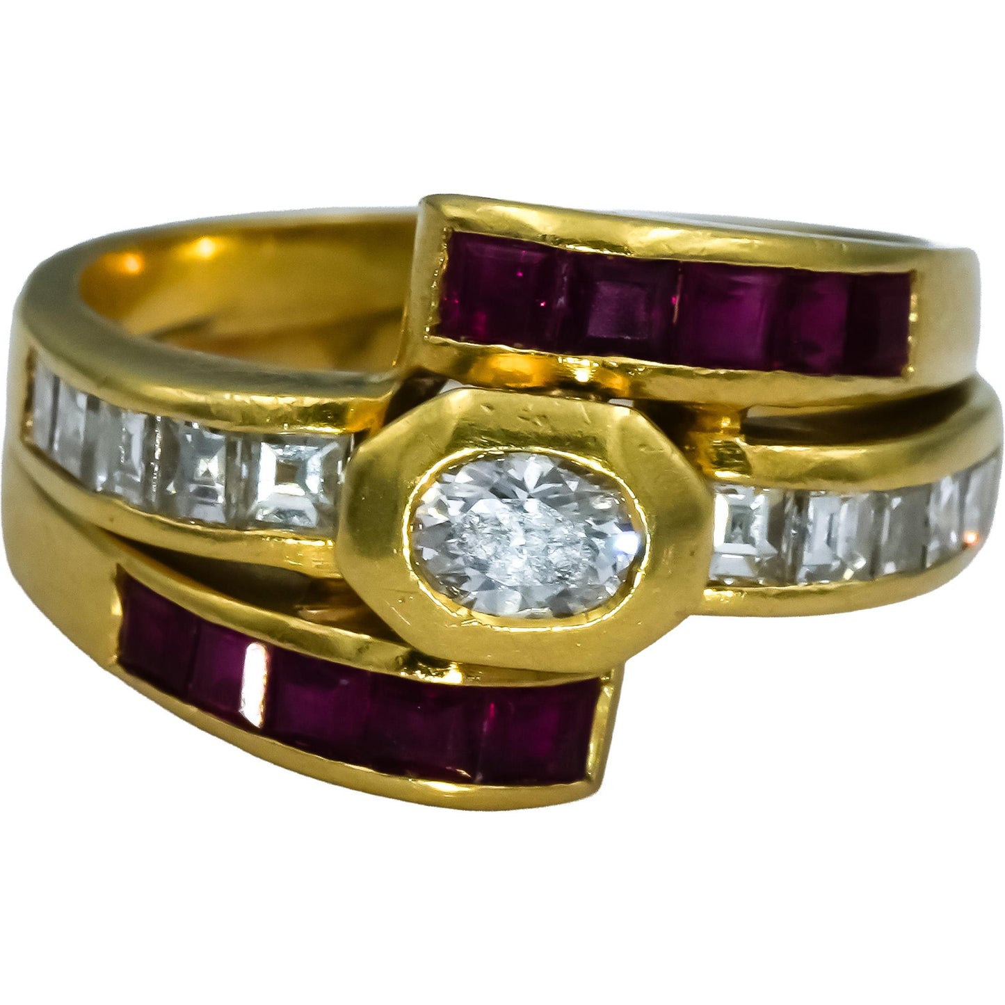 18k Yellow Gold Diamond and Ruby Cocktail Ring 1.60CT Size 7.5
