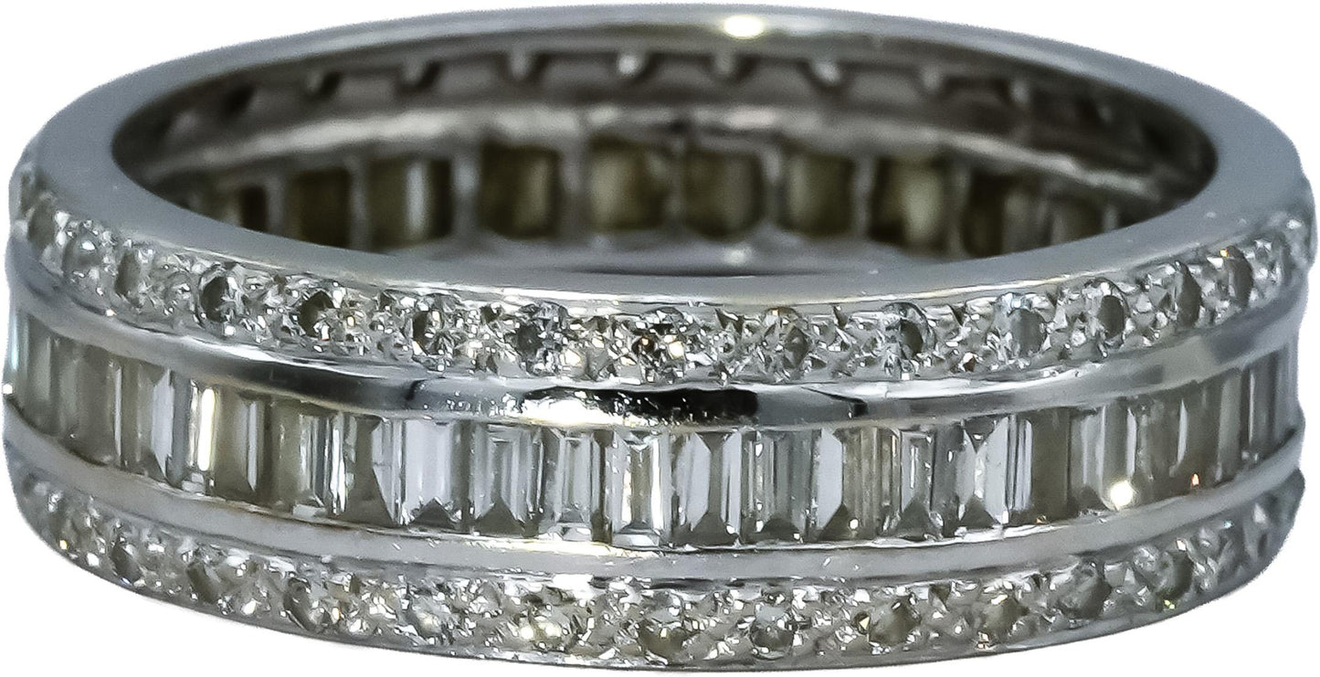 18k White Gold Round and Baguette Cut Diamond Eternity Band Ring 1.50CT Size 7